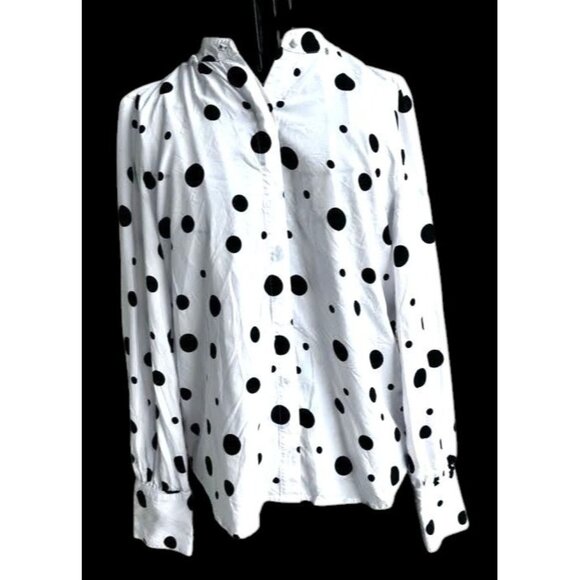 Adriano Goldschmied Shirt Sz S White Black Dots Modal Collared Front Button - Picture 1 of 12